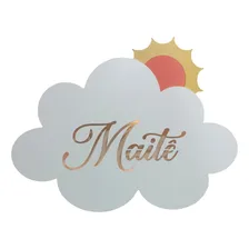 Nuvem Com Sol E Nome Porta Maternidade - Decoração Quarta Cor Branco Foto mini 1