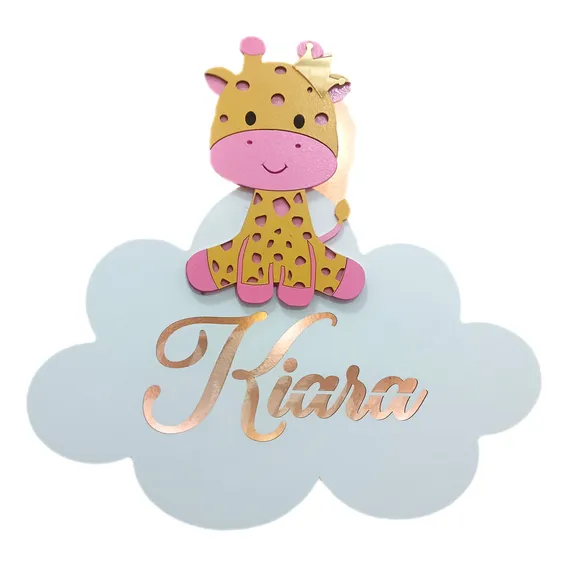 Nuvem Girafa Com Nome Com Led - Decoração Quarto Infantil Cor Branco Foto 1