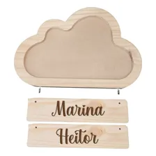 Nuvem Porta Maternidade Placas Bebês Gêmeos Nome Composto Cor Nude Foto mini 1