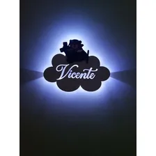 Nuvem Ursinho Aviador Com Nome E Led Quarto Infantil E Bebê Cor Azul Foto mini 3