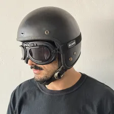Óculos Capacete Aberto Moto Proteção Redondo Retro Vintage Armação Preto Lente Fumé Foto mini 4