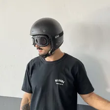 Óculos Capacete Aberto Moto Proteção Redondo Retro Vintage Armação Preto Lente Fumé Foto mini  3