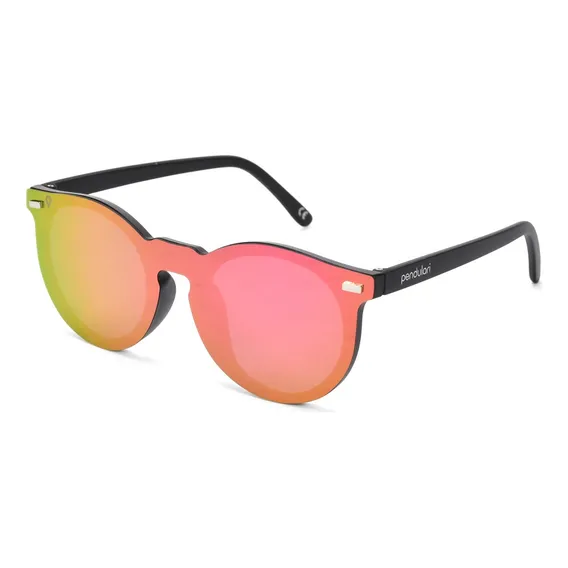 Óculos De Sol Feminino Masculino Redondo Pendulari Espelhado Armação Preto Lente Rosa Foto 1
