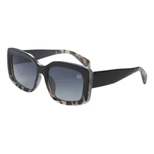 Óculos De Sol Feminino Quadrado Grande Armação Preto Lentes Preto Polarizado UV400 Detalhes Oncinha Foto  mini 1