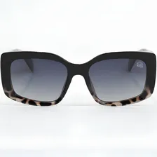 Óculos De Sol Feminino Quadrado Grande Armação Preto Lentes Preto Polarizado UV400 Detalhes Oncinha Foto mini  2
