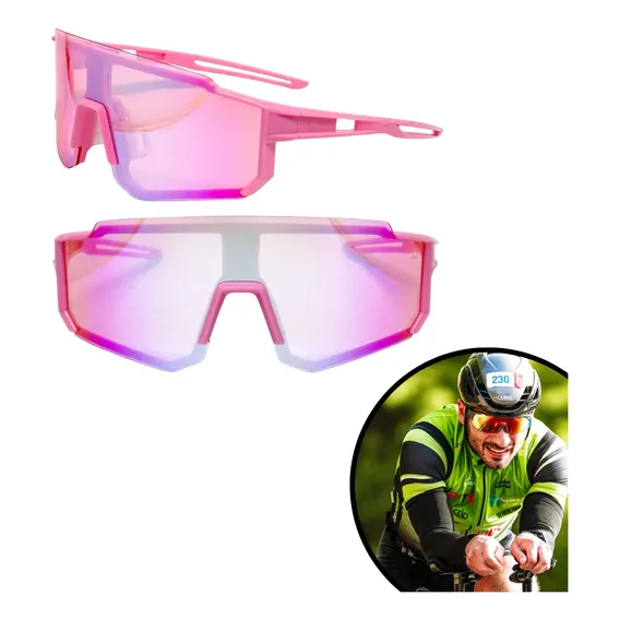 Óculos Esportivo Bike Ciclismo Mtb Speed Proteção Uv 400 Armação Rosa Lente Rosa Foto 1