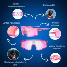 Óculos Esportivo Bike Ciclismo Mtb Speed Proteção Uv 400 Armação Rosa Lente Rosa Foto mini 4