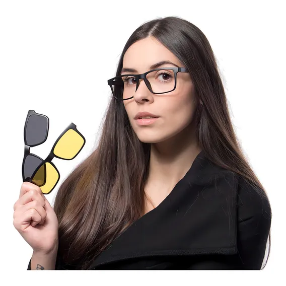 Óculos Feminino Quadrado Armação De Óculos Clipon 3 Em 1 Foto 1