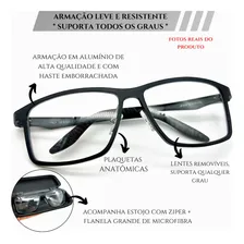 Óculos Grau 100% Alumínio Armação Grande Leve Haste Borracha Cor Prateado Tamanho Óculos Premium Sem Grau Foto mini 2