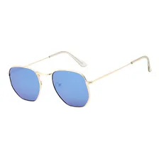 Óculos Hexagonal Feminino Masculino Moda Blogueira Azul Foto  mini 1