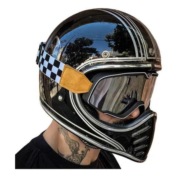 Ćculos Motocross Proteção Enduro Off Road Trilha Bike Mtb Uv Armação Preto Lente Espelhado Foto 1