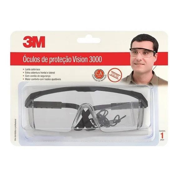 Oculos Proteção 3m Segurança Vision 3000 Incolor Antirisco Foto 1
