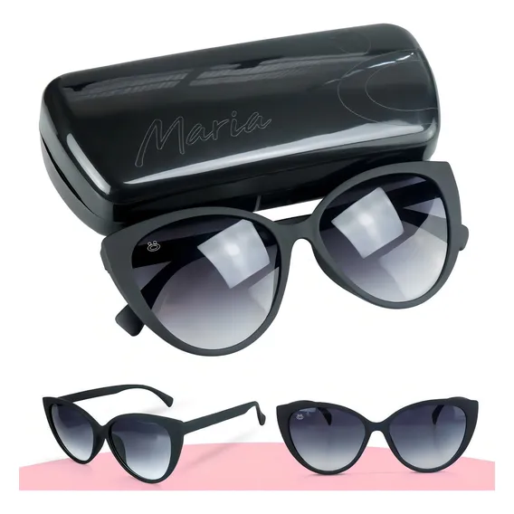 Oculos Sol Gatinho Emborrachado Feminino Preto + Case Foto 1