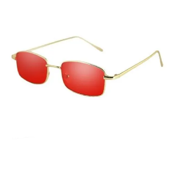Óculos Sol Lente Vermelho Quadrado Rêtro Retan. Vintage Foto 1