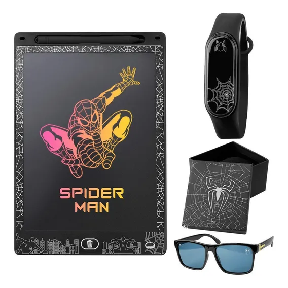 Oculos Sol + Lousa Magina Lcd Homem Aranha + Caixa Preto Foto 1