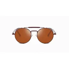 脫culos Sol Redondo Steampunk Vintage Retr么 Uv400 Vermelho Lente Marrom Foto mini 2