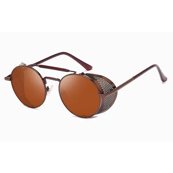 脫culos Sol Redondo Steampunk Vintage Retr么 Uv400 Vermelho Lente Marrom Foto 1