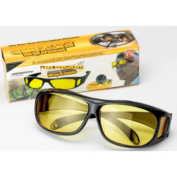 Óculos Visão Noturna Lentes Amarelas Sobrepor Ciclismo Pesca Armação Preto Lente Amarelo A830 Foto 1