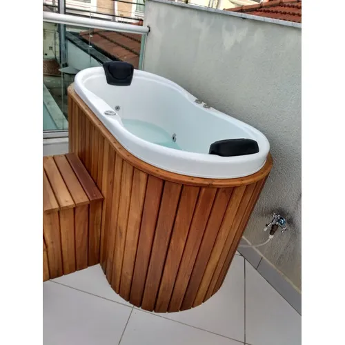 Ofuro Duplo Star Com Deck De Madeira + Aquecedor + Cromo Cor Branco Foto 1