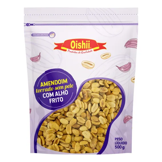Oishii amendoim torrado com alho frito sem glúten 500gr Foto 1