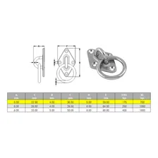 Olhal Base Suporte Losango Aço Inox 5mm C/ Argola Anel 175kg Foto mini 3
