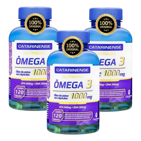 Omega 3 Catarinense Legitimo Kit Com 3 Potes Corpo Perfeito Sabor Sem Sabor Foto 1