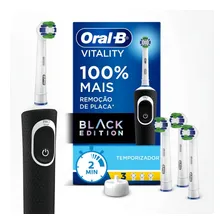 Oral B Vitality+ 3 Refis Preta Bivolt Escova Dente Elétrica Foto mini 1