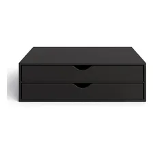 Organizador 2 Gavetas Preto Folha Sulfite A4 Base Monitor Arte com Madeira Foto  mini 1