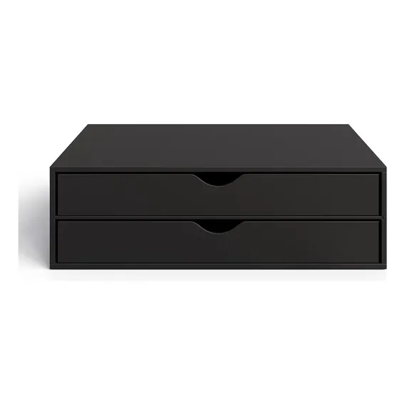 Organizador 2 Gavetas Preto Folha Sulfite A4 Base Monitor Arte com Madeira Foto 1