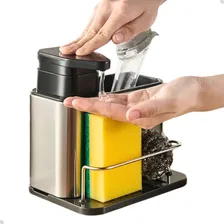 Organizador Dispenser Detergente Esponja Bucha Inox Dosador Cor Porta Detergente Esponja Bucha Inox Foto mini 4
