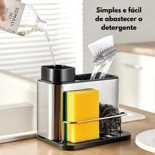 Organizador Dispenser Detergente Esponja Bucha Inox Dosador Cor Porta Detergente Esponja Bucha Inox Foto mini 3