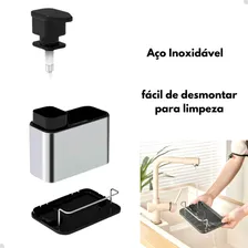 Organizador Dispenser Detergente Esponja Bucha Inox Dosador Cor Porta Detergente Esponja Bucha Inox Foto mini 2