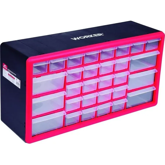 Organizador Plástico 30 Gavetas Multiuso Worker Cor Vermelho Foto 1