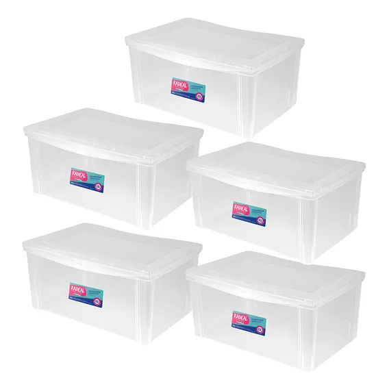 Organizador Plástico 65l Tampa Transparente Ordene Kit 5 Cor Cristal Foto 1