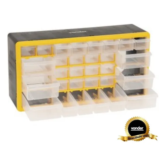 Organizador Plástico Com 30 Gavetas Opv 0300 Vonder Cor Preto/amarelo com bandejas transparentes Foto 1