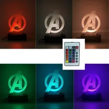 Os Vingadores, Avengers, Luminária Led 3d, 16 Cores+controle Cúpula 16 Cores Estrutura Preto Foto mini 4