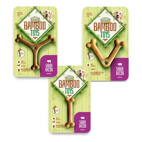 Osso Bambu Toys P/ Cachorro Pequeno Sabor Bacon - 3un Cor Marrom Foto 1