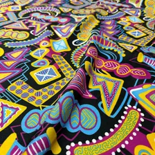 Oxford Estampado Romero Britto 100% Poliester 1,40x2,50m Cor Preto Desenho Do Tecido Tribal Africano Foto mini 2