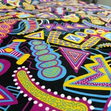 Oxford Estampado Romero Britto 100% Poliester 1,40x2,50m Cor Preto Desenho Do Tecido Tribal Africano Foto mini 1
