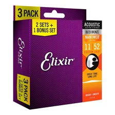 Pack 3 Encordoamento Elixir Violão 011 80/20 Bronze Custom Foto  mini 1
