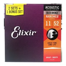 Pack 3 Encordoamento Elixir Violão 011 80/20 Bronze Custom Foto mini  2
