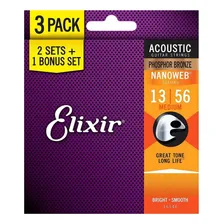 Pack 3 Encordoamento Elixir Violão Aço 013 Phosphor Bronze Foto mini  2