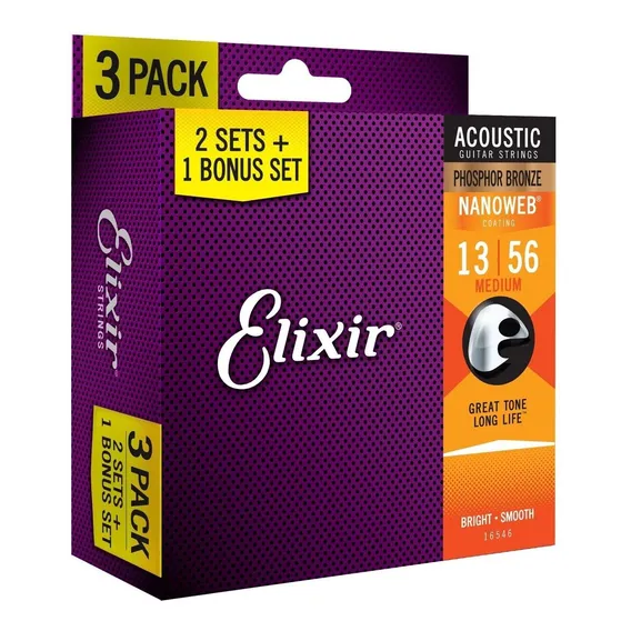 Pack 3 Encordoamento Elixir Violão Aço 013 Phosphor Bronze Foto 1
