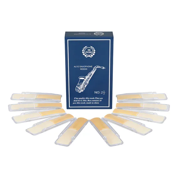Pacote 10 Palhetas Para Sax Alto N2.5 Bambu Natural Com Capa Foto 1