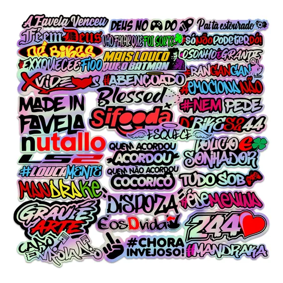 Pacote 50 Adesivos Holográficos Frases Variadas Sticker Moto Foto 1