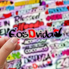 Pacote 50 Adesivos Holográficos Frases Variadas Sticker Moto Foto mini 4