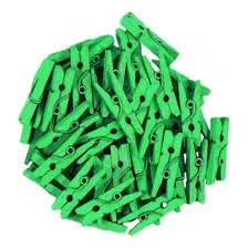 Pacote Com 100 Mini Prendedores Em Madeira 2,5cm - Verde Foto mini  2