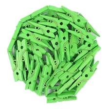 Pacote Com 100 Mini Prendedores Em Madeira 2,5cm - Verde Foto mini 1