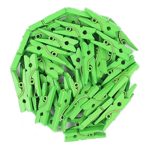 Pacote Com 100 Mini Prendedores Em Madeira 2,5cm - Verde Foto 1