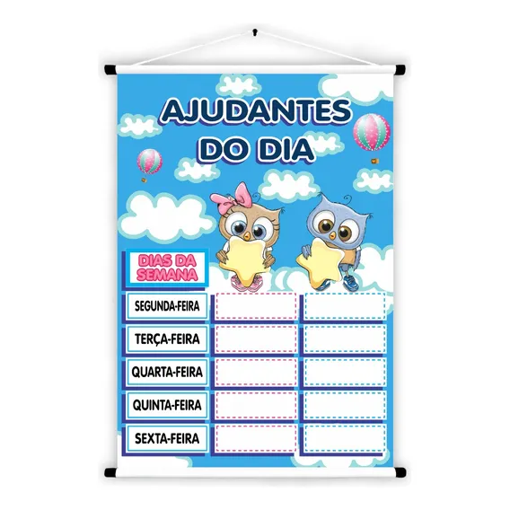 Painel Banner Escolar Ajudantes Do Dia Corujinhas - 85x60cm Foto 1